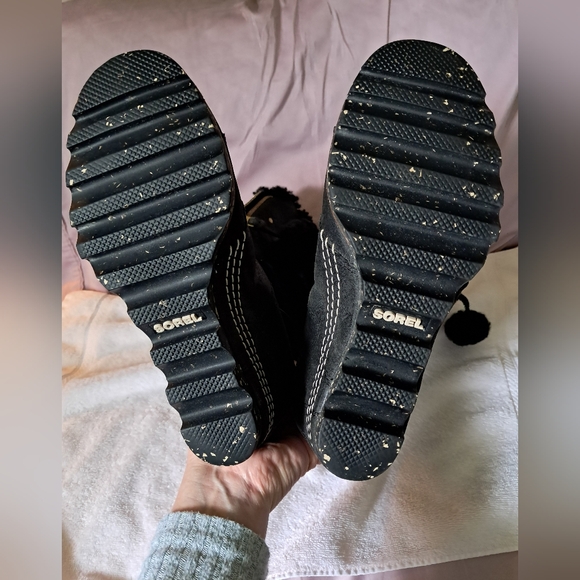 Sorel Helen Holiday Wedge Zip Front Black Leather Sheepskin Tall Boot Womens Sz6 - Picture 6 of 8